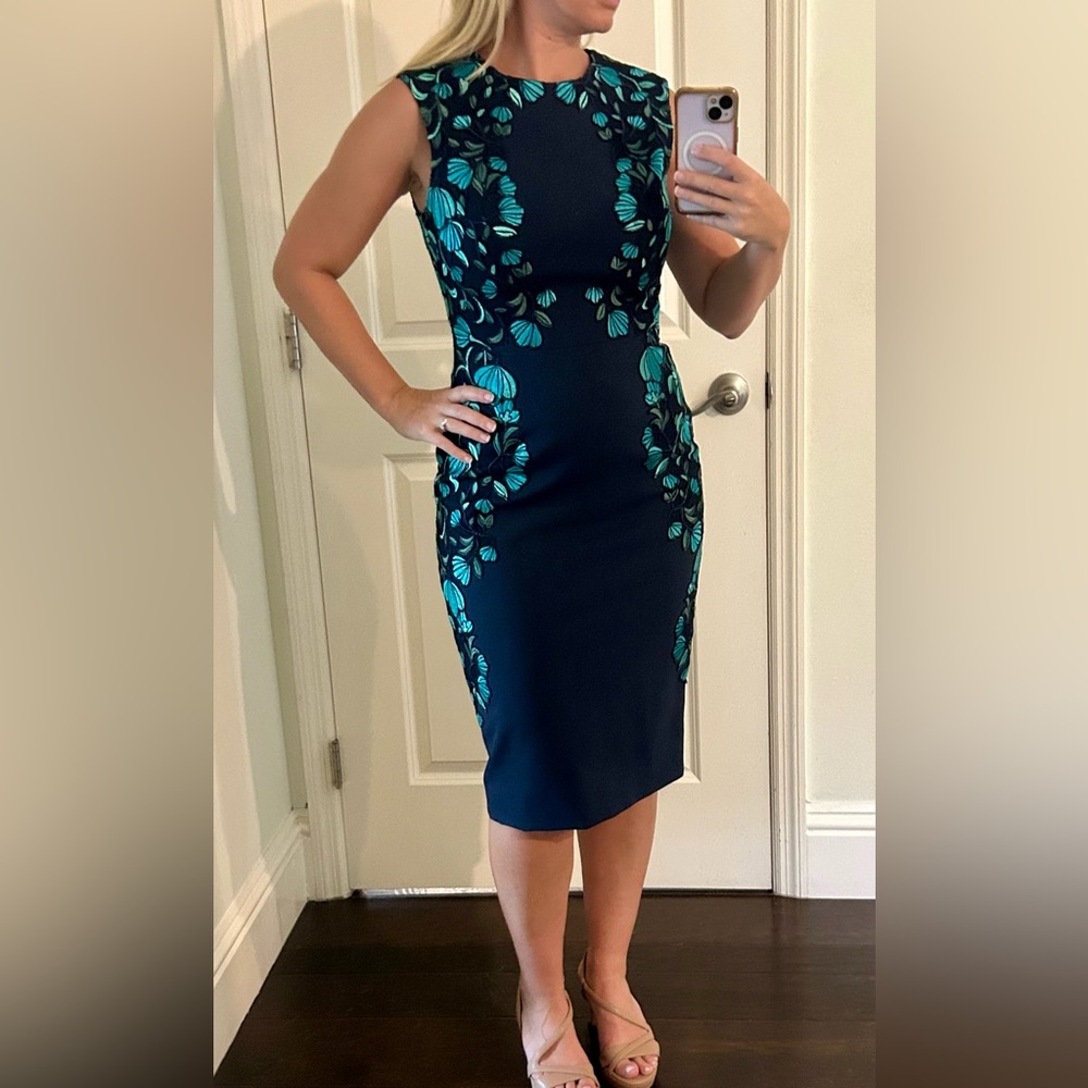 Lela Rose Elegant Teal Floral Dress